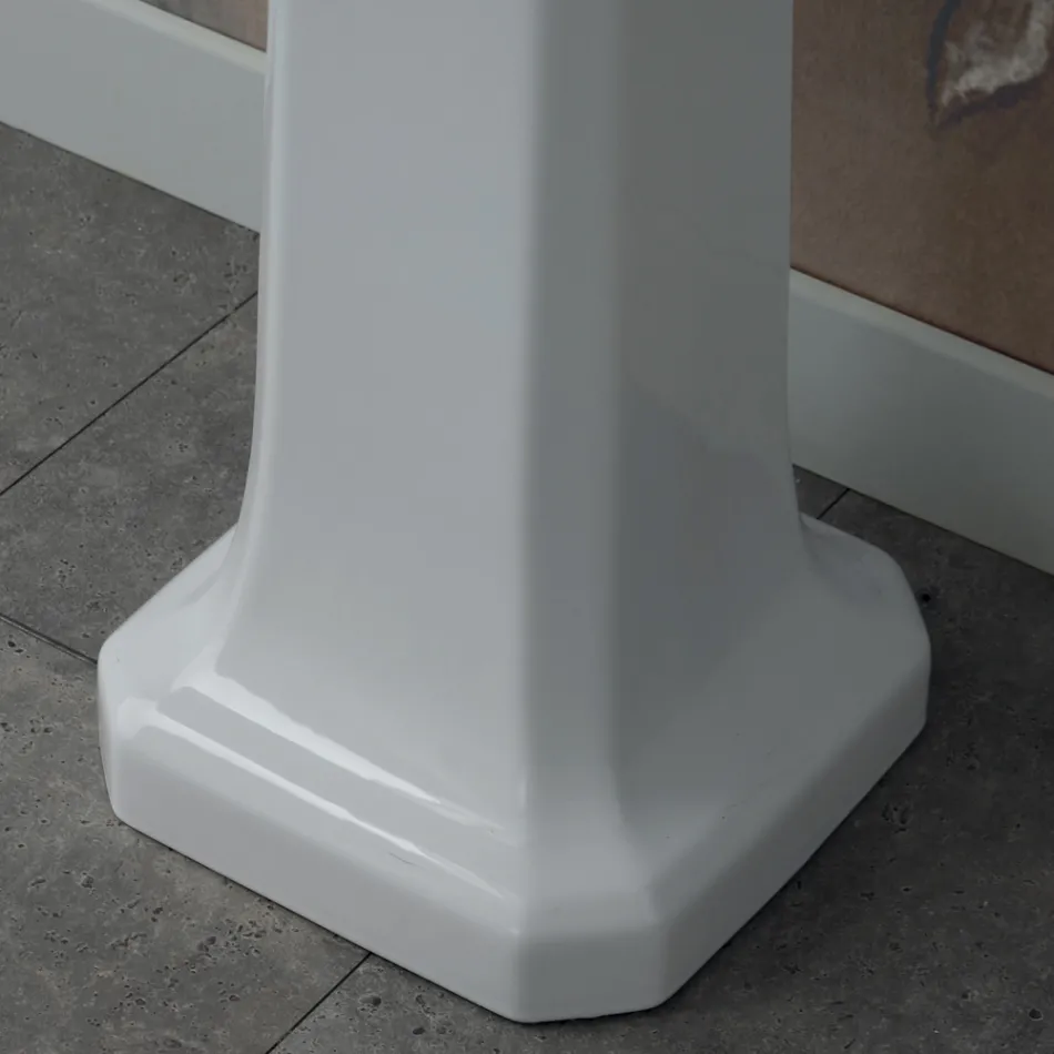 Lavabo Consolle a Colonna in Ceramica Bianca Realizzato in Italia - Wollie Viadurini