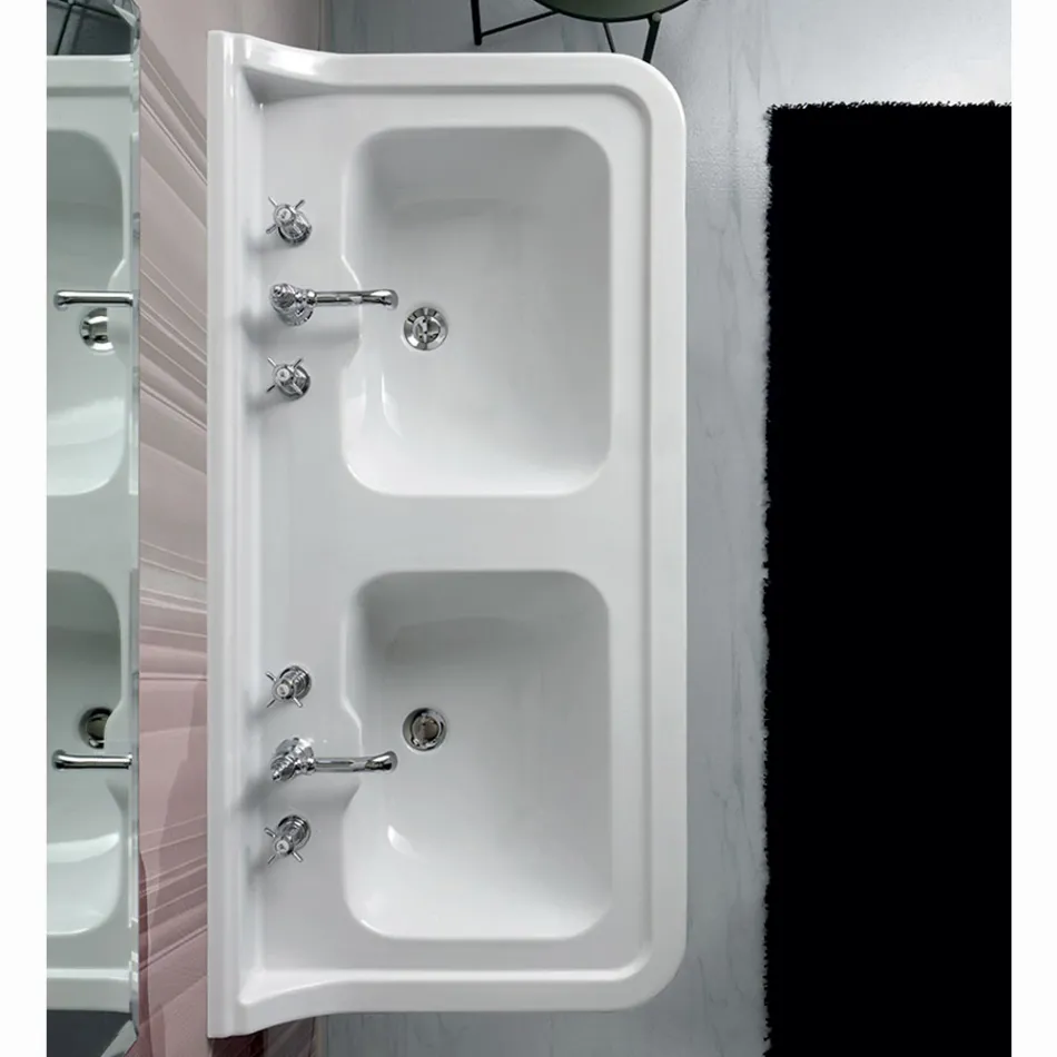 Lavabo Consolle a Colonna in Ceramica Doppia Vasca Made in Italy - Wollie Viadurini