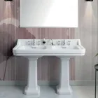 Lavabo Consolle a Colonna in Ceramica Doppia Vasca Made in Italy - Wollie Viadurini