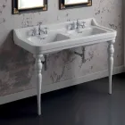 Lavabo consolle classico a doppia vasca in ceramica made Italy, Swami Viadurini