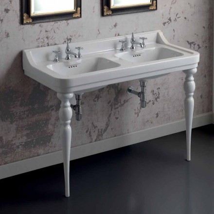 Lavabo consolle classico a doppia vasca in ceramica made Italy, Swami Viadurini