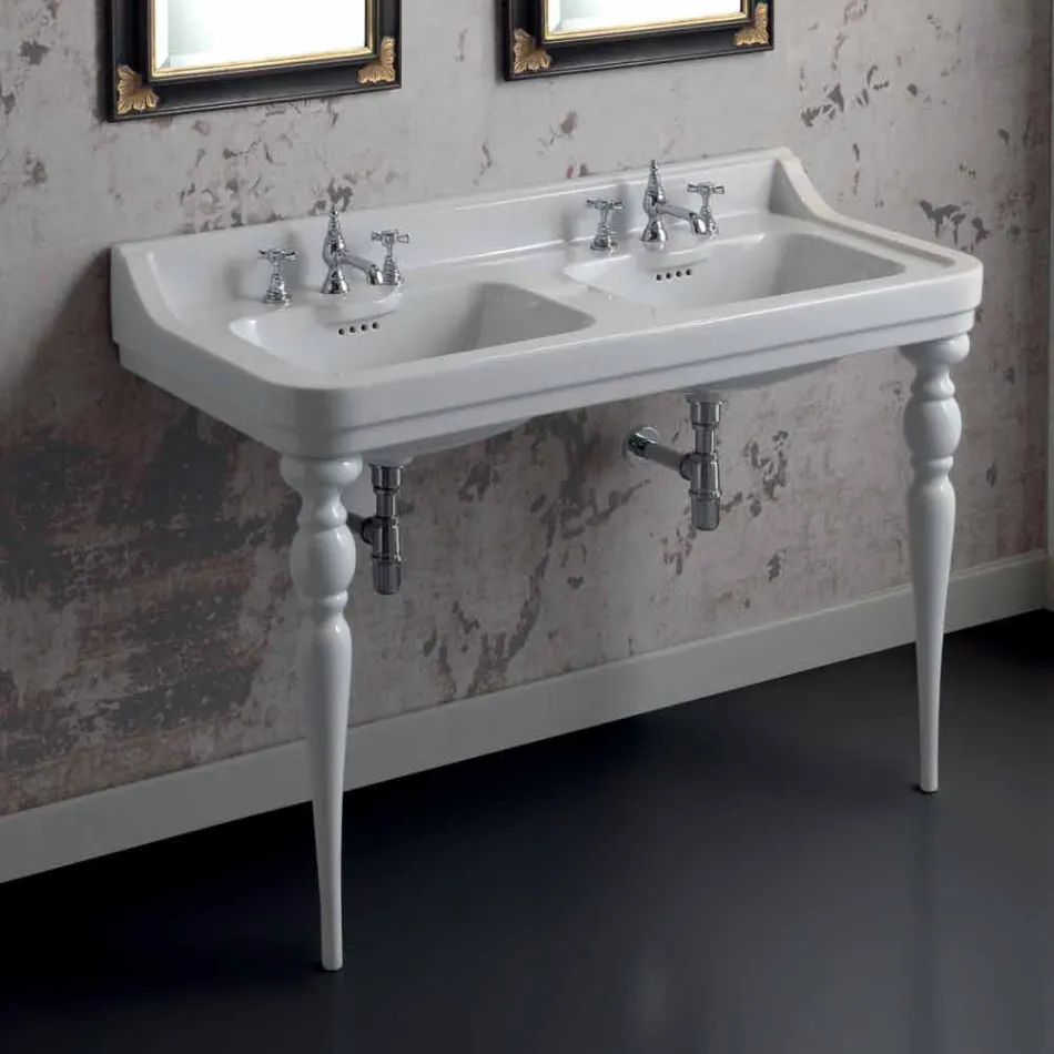 Lavabo consolle classico a doppia vasca in ceramica made Italy, Swami Viadurini