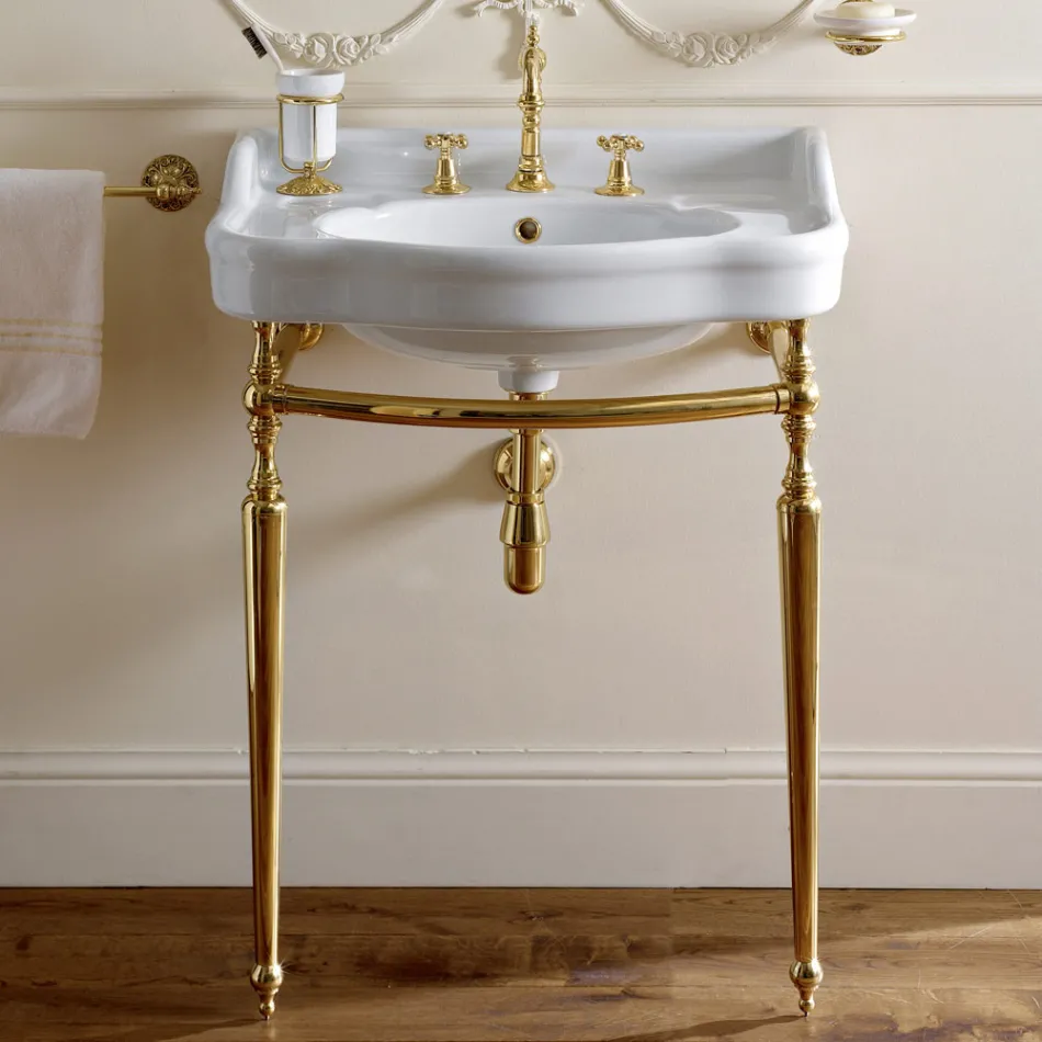 Lavabo Consolle con Doppia Vasca in Ceramica, Made in Italy Vintage - Paulina Viadurini