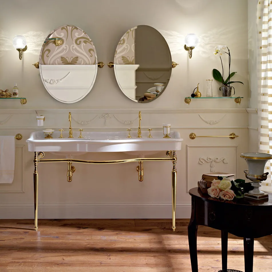 Lavabo Consolle con Doppia Vasca in Ceramica, Made in Italy Vintage - Paulina Viadurini