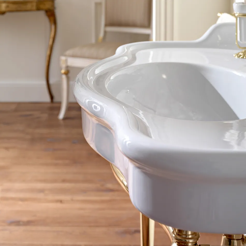 Lavabo Consolle con Doppia Vasca in Ceramica, Made in Italy Vintage - Paulina Viadurini