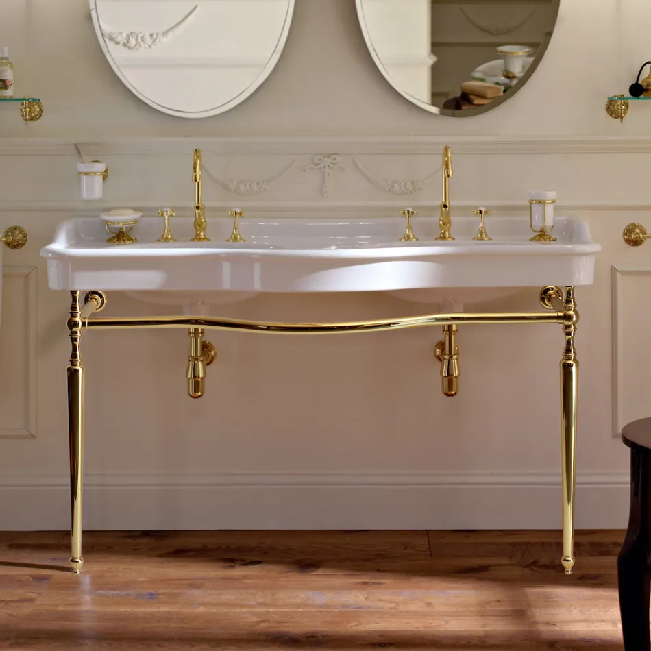 Lavabo Consolle con Doppia Vasca in Ceramica, Made in Italy Vintage - Paulina Viadurini
