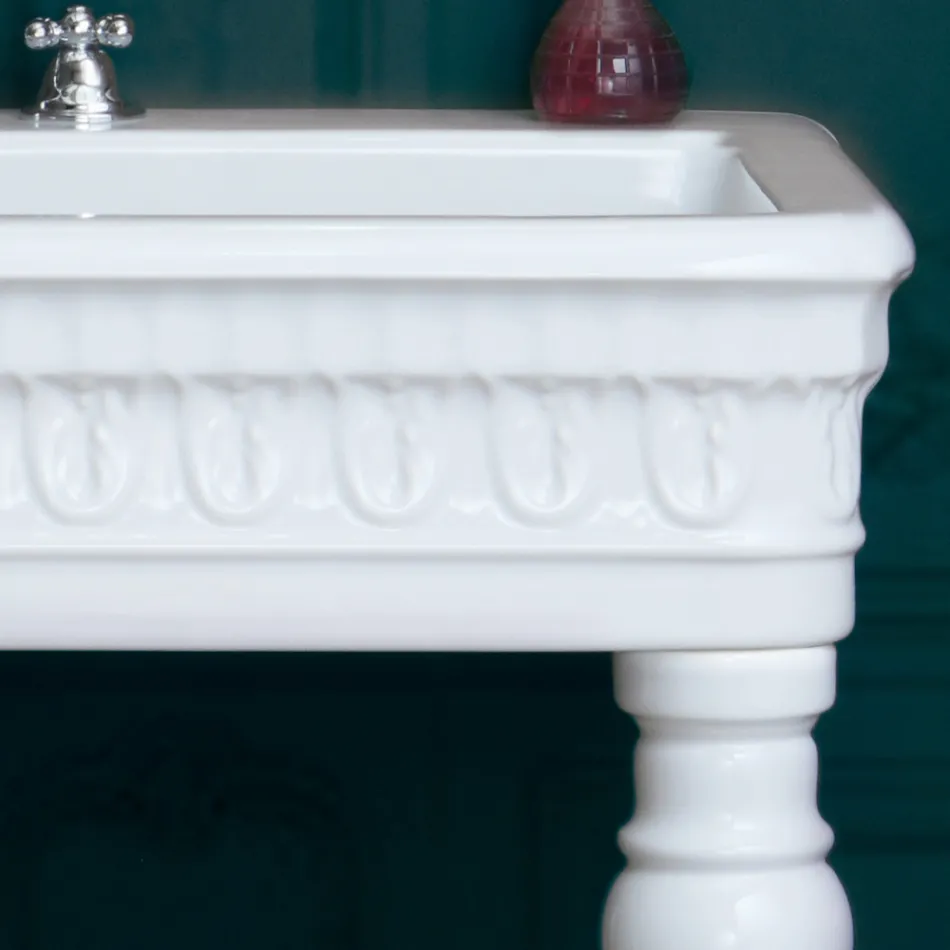 Lavabo Consolle in Ceramica Bianca Made in Italy Design Classico - Areta Viadurini