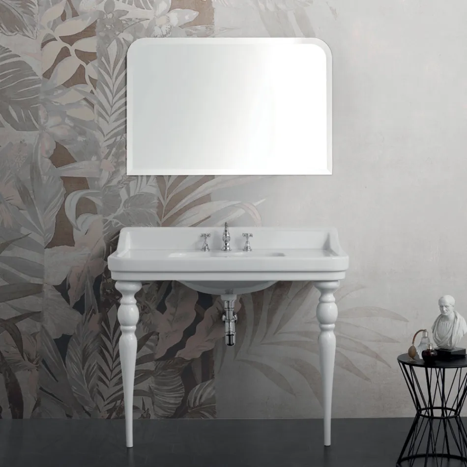 Lavabo Consolle in Ceramica Bianca Made in Italy Stile Classico - Wollie Viadurini