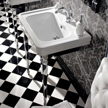 Lavabo Consolle L 65 cm in Ceramica con Piedi in Metallo, Stile Vintage - Marwa Viadurini