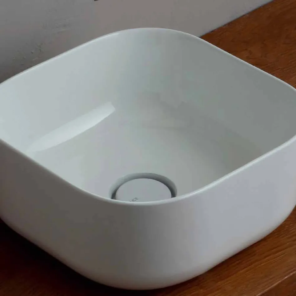 Lavabo da appoggio 37x37cm in ceramica made Italy Star, design moderno Viadurini