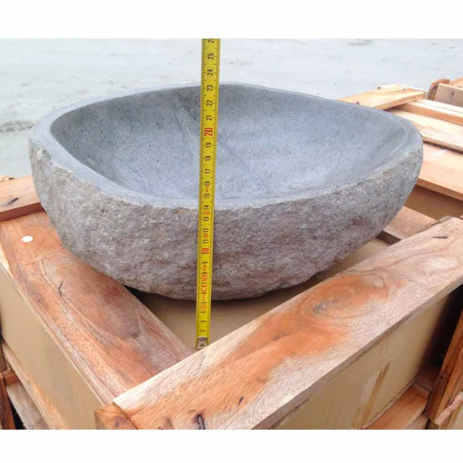 Lavabo da Appoggio Artigianale in Pietra Naturale di Fiume Moderno - Aurea Viadurini