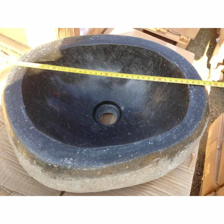 Lavabo da Appoggio Artigianale in Pietra Naturale di Fiume Moderno - Aurea Viadurini