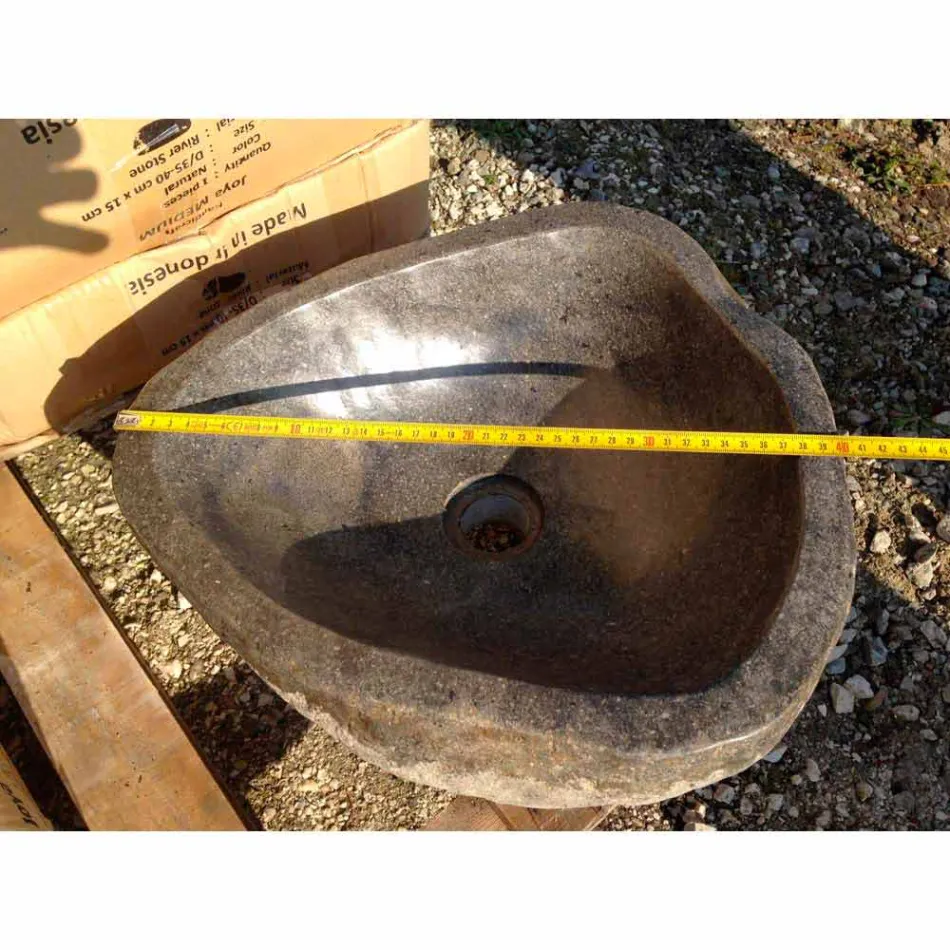 Lavabo da Appoggio Artigianale in Pietra Naturale di Fiume Moderno - Aurea Viadurini