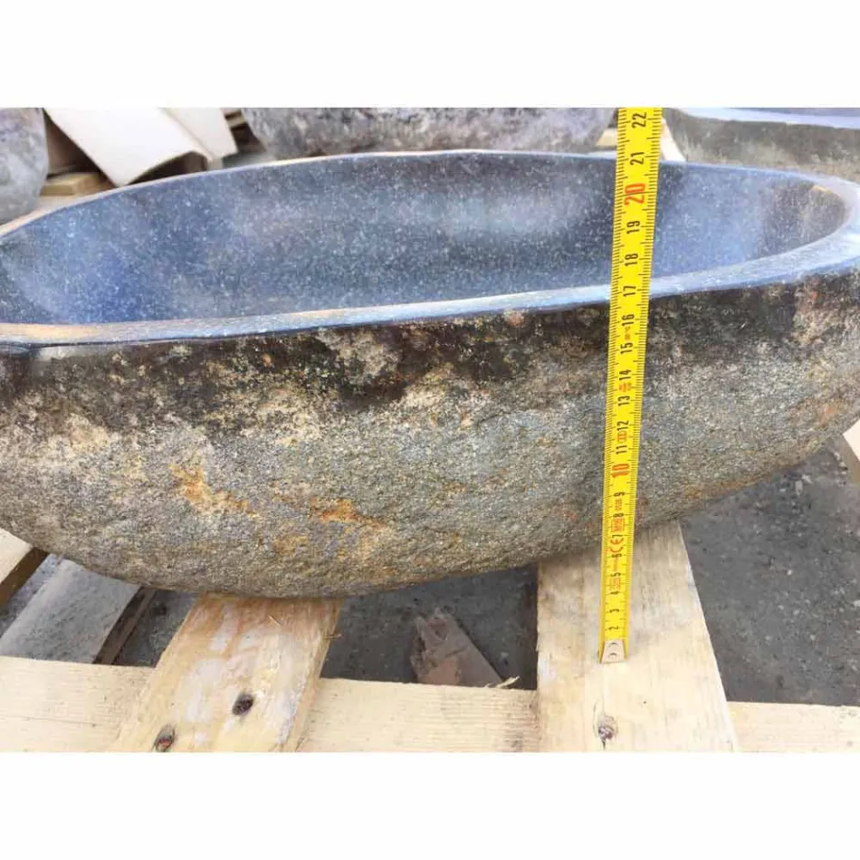 Lavabo da Appoggio Artigianale in Pietra Naturale di Fiume Moderno - Aurea Viadurini