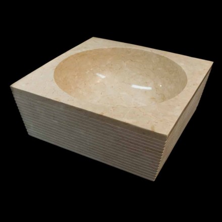 Lavabo da appoggio bianco in pietra naturale, pezzo unico, Zor Viadurini