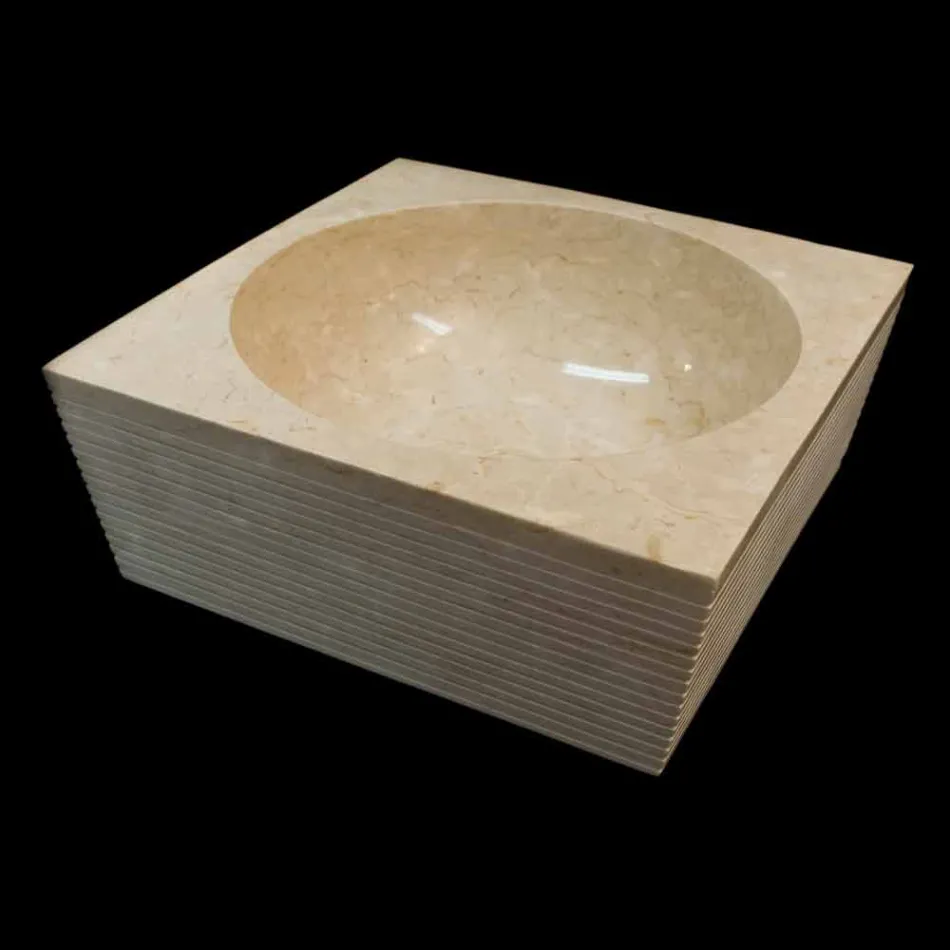 Lavabo da appoggio bianco in pietra naturale, pezzo unico, Zor Viadurini