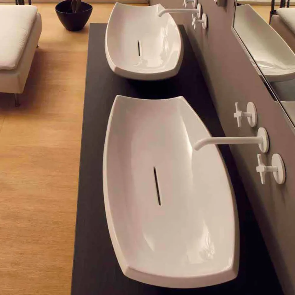Lavabo da appoggio ceramica bianco di design moderno made Italy Laura Viadurini