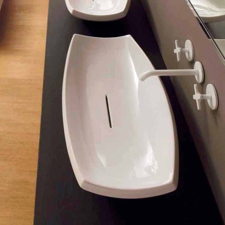 Lavabo da appoggio ceramica bianco di design moderno made Italy Laura Viadurini