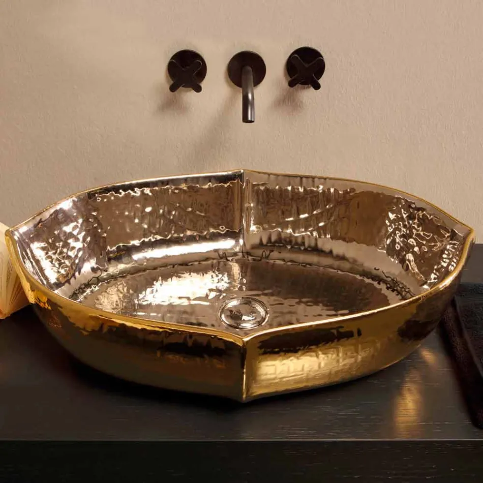 Lavabo da appoggio ceramica platino e oro di design made Italy Oscar Viadurini