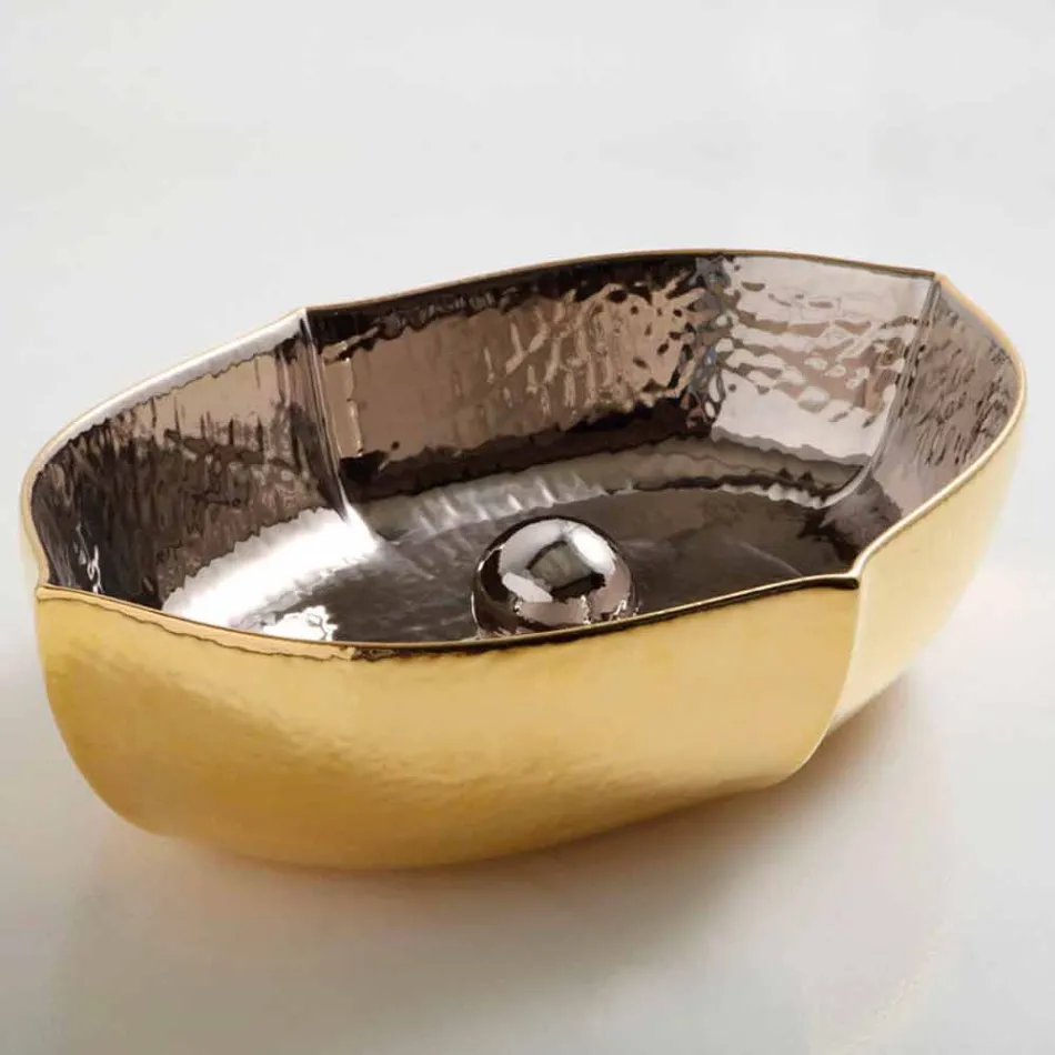 Lavabo da appoggio ceramica platino e oro di design made Italy Oscar Viadurini