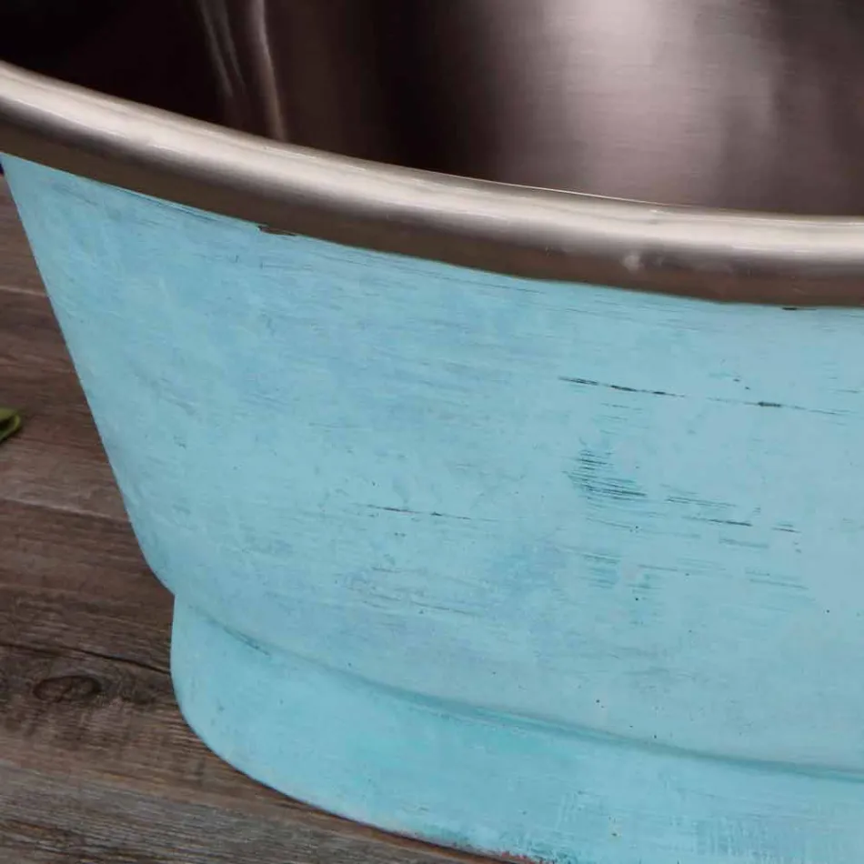 Lavabo da appoggio con finitura in ferro bianco e verderame Cala Viadurini