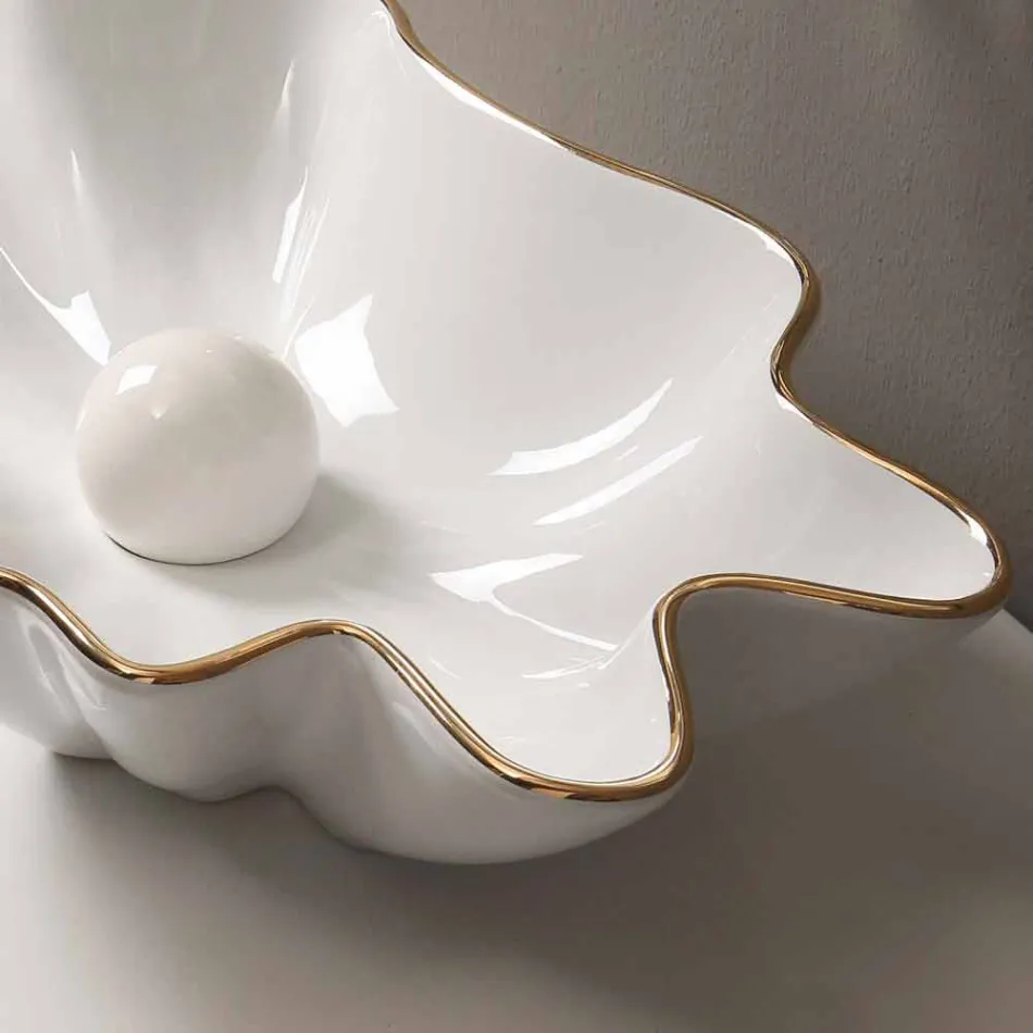Lavabo da appoggio design ceramica bianco bordo oro made Italy Rayan Viadurini