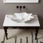 Lavabo da appoggio design ceramica bianco bordo oro made Italy Rayan Viadurini