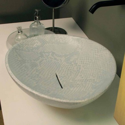 Lavabo da appoggio design ceramica pitonata bianca made Italy Animals Viadurini