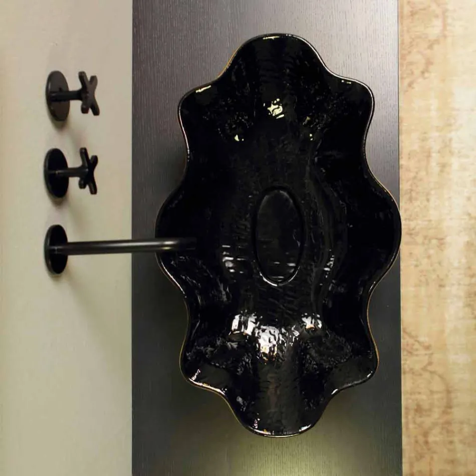 Lavabo da appoggio di design ceramica nero e oro made in Italy Cubo Viadurini