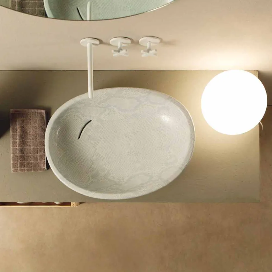 Lavabo da appoggio di design ceramica pitone bianco made Italy Glossy Viadurini