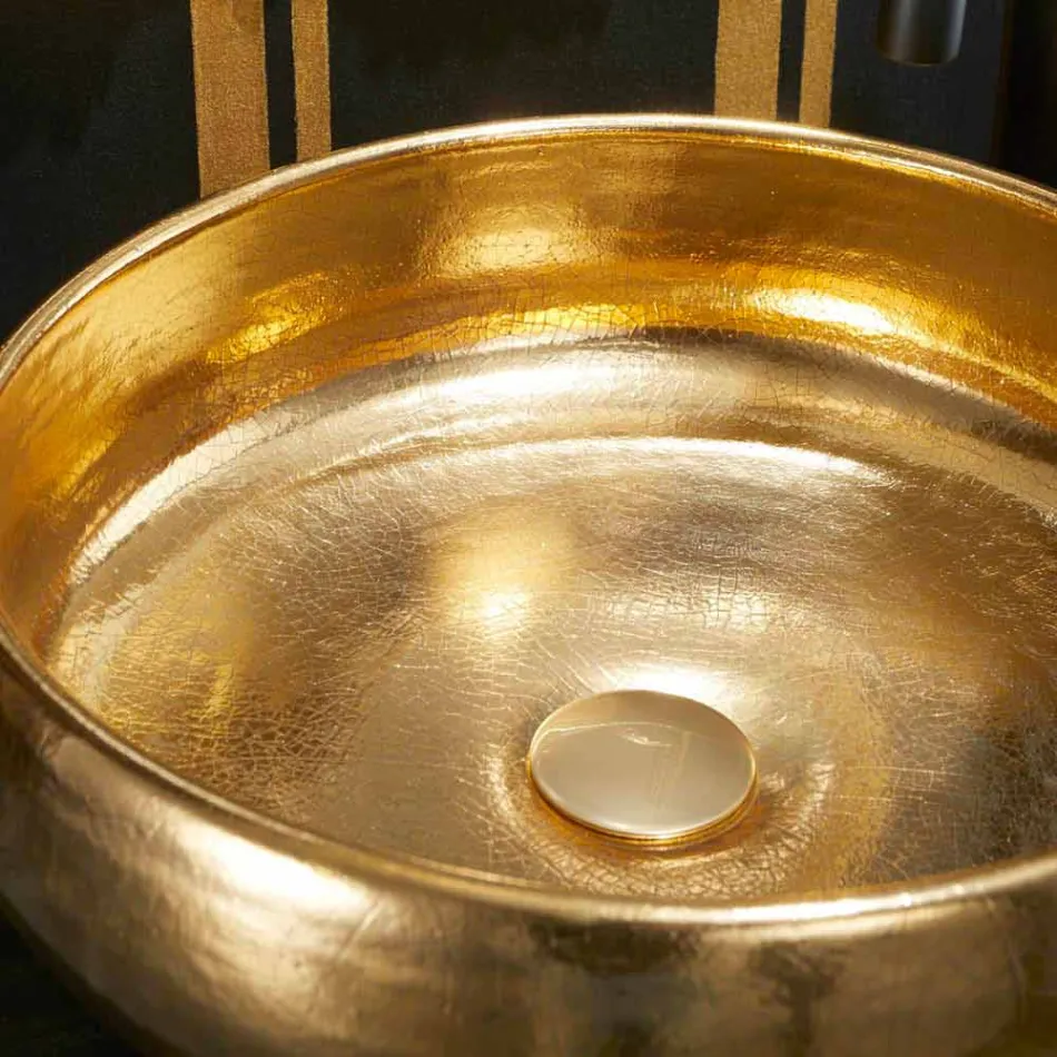 Lavabo da appoggio di design in ceramica raku oro made in Italy, Ramon Viadurini
