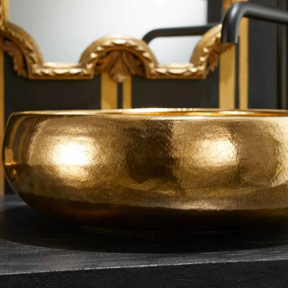 Lavabo da appoggio di design in ceramica raku oro made in Italy, Ramon Viadurini