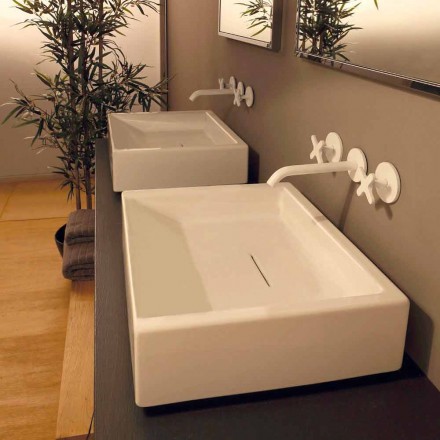Lavabo da appoggio di design in ceramica rettangolare made Italy Dalia Viadurini