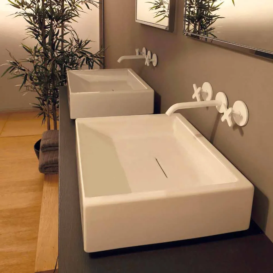 Lavabo da appoggio di design in ceramica rettangolare made Italy Dalia Viadurini