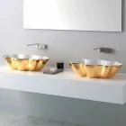 Lavabo da appoggio di design moderno in ceramica fatto in Italia Cubo Viadurini