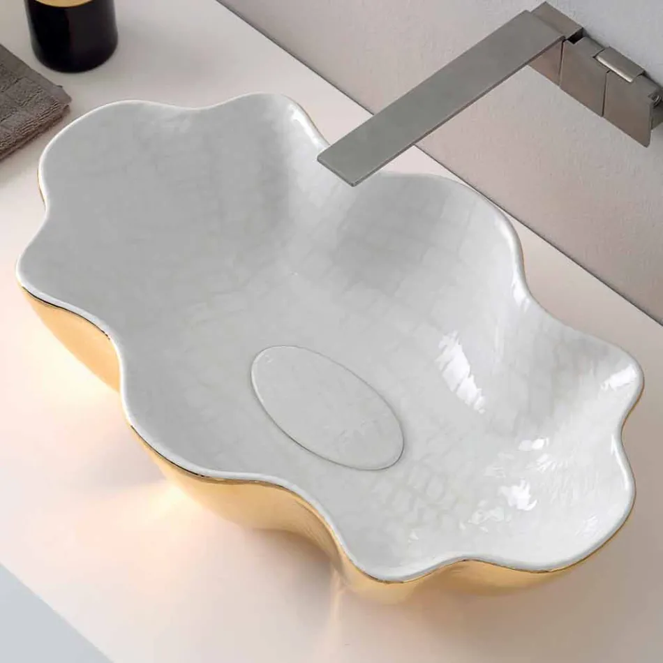Lavabo da appoggio di design moderno in ceramica fatto in Italia Cubo Viadurini