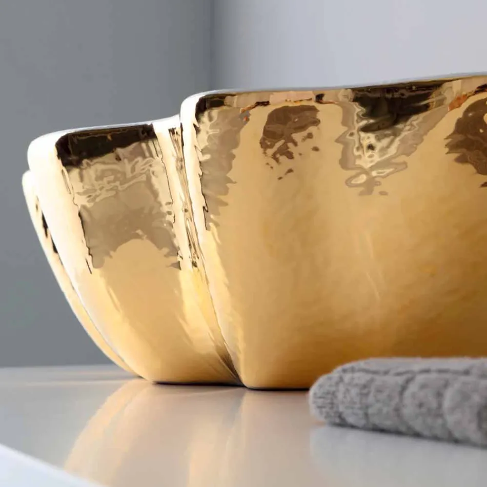Lavabo da appoggio di design moderno in ceramica fatto in Italia Cubo Viadurini