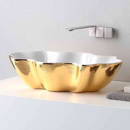 Lavabo da appoggio di design moderno in ceramica fatto in Italia Cubo Viadurini