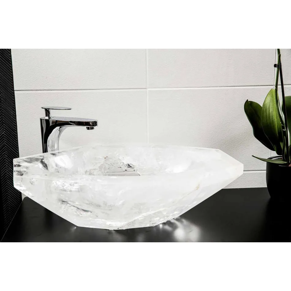 Lavabo da Appoggio Fatto a Mano in Cristallo di Rocca – Falvaterra Viadurini