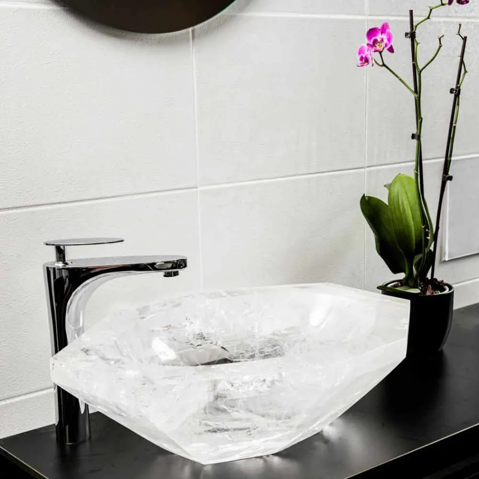 Lavabo da Appoggio Fatto a Mano in Cristallo di Rocca – Falvaterra Viadurini