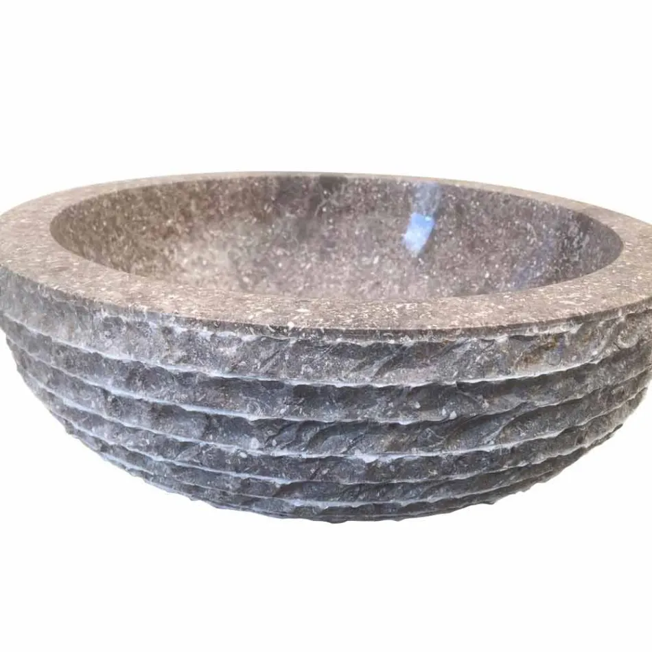 Lavabo da appoggio grigio in pietra naturale Finn, pezzo unico Viadurini