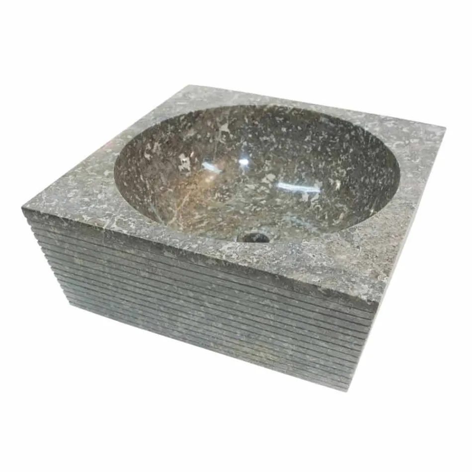 Lavabo da appoggio grigio in pietra naturale, pezzo unico Zor Viadurini