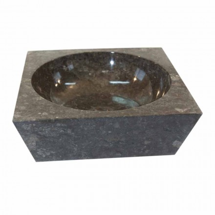 Lavabo da appoggio grigio quadrato in pietra naturale Jiny Viadurini