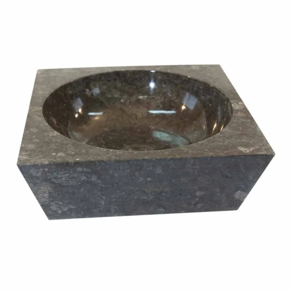 Lavabo da appoggio grigio quadrato in pietra naturale Jiny Viadurini