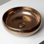 Lavabo da Appoggio in Argilla Raku Metallica Tornito a Mano - Prisma Viadurini