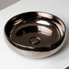 Lavabo da Appoggio in Argilla Raku Metallica Tornito a Mano - Prisma Viadurini
