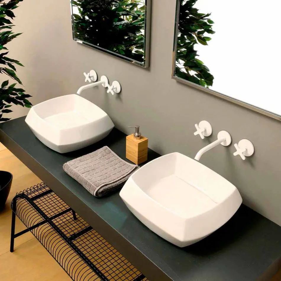 Lavabo da appoggio in ceramica bianca di design made in Italy Simon Viadurini