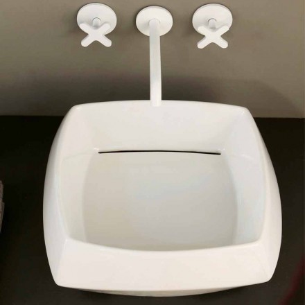 Lavabo da appoggio in ceramica bianca di design made in Italy Simon Viadurini