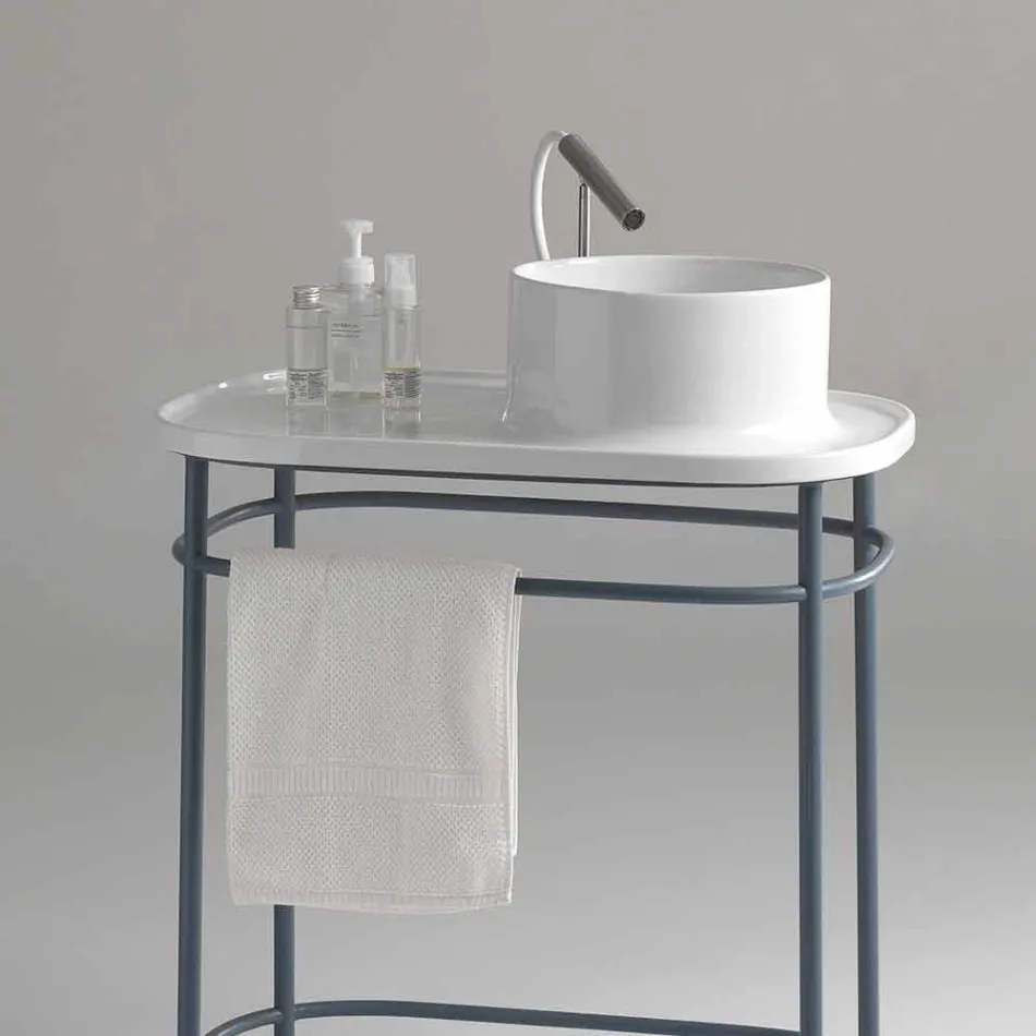 Lavabo da appoggio in ceramica completo di base metallica Marta Viadurini