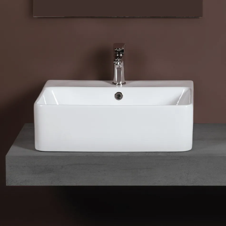 Lavabo da Appoggio in Ceramica e Foro Rubinetteria Design Moderno - Papavero Viadurini
